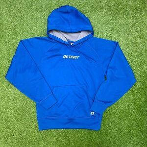 Detroit Lions Vintage Russell Athletic Blue Hooded Sweatshirt Size Small
